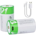 thumbnail image 1 of USB D Lithium ion Rechargeable Battery, High Capacity 1.5V 12000mWh Rechargeable D Battery, 4 H Fast Charge, 1200 Cycle with Type C Port Cable, Constant Output,2-Pack, 1 of 8