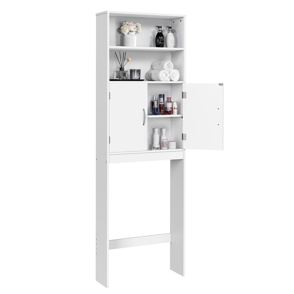 Alden Design 8" Width Wooden Over Toilet Storage Cabinet with Door for Bathroom, White