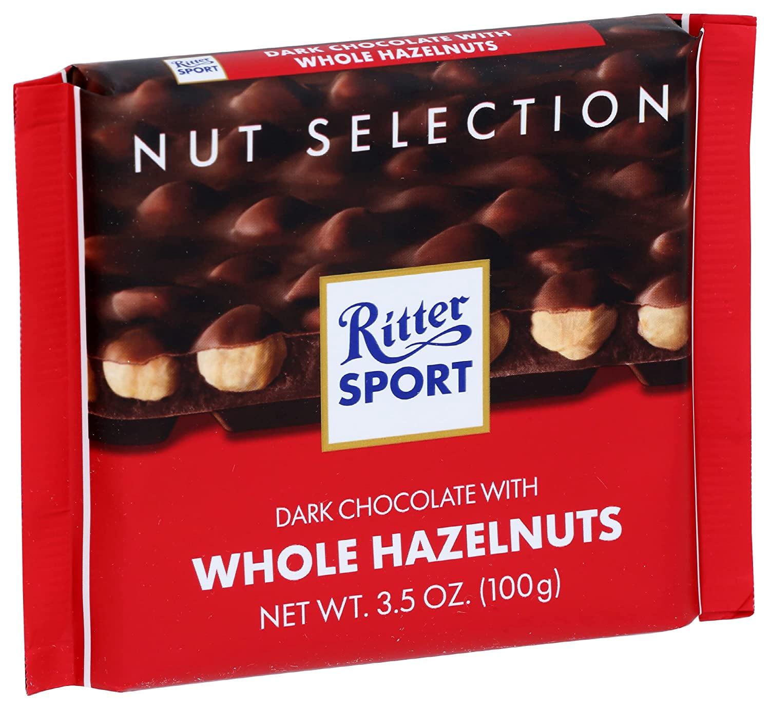 Pack of 10, Ritter Sport Dark Chocolate with Whole Hazelnuts, 3.5 oz