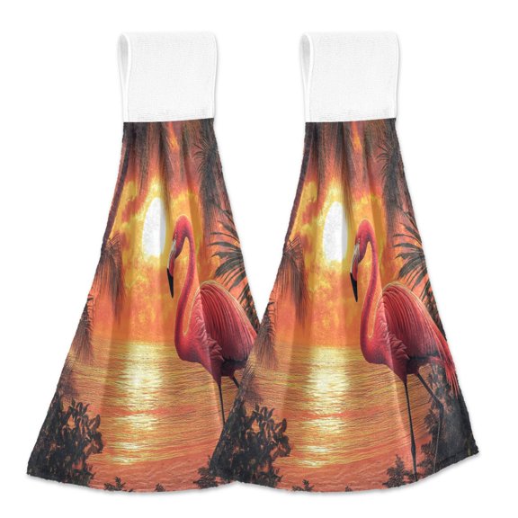 BZSMCE Hanging Hand Towels Fashion Tropical Sunset Serenade Pattern 2-Pack - Velcro Style Bathroom Kitchen Towels