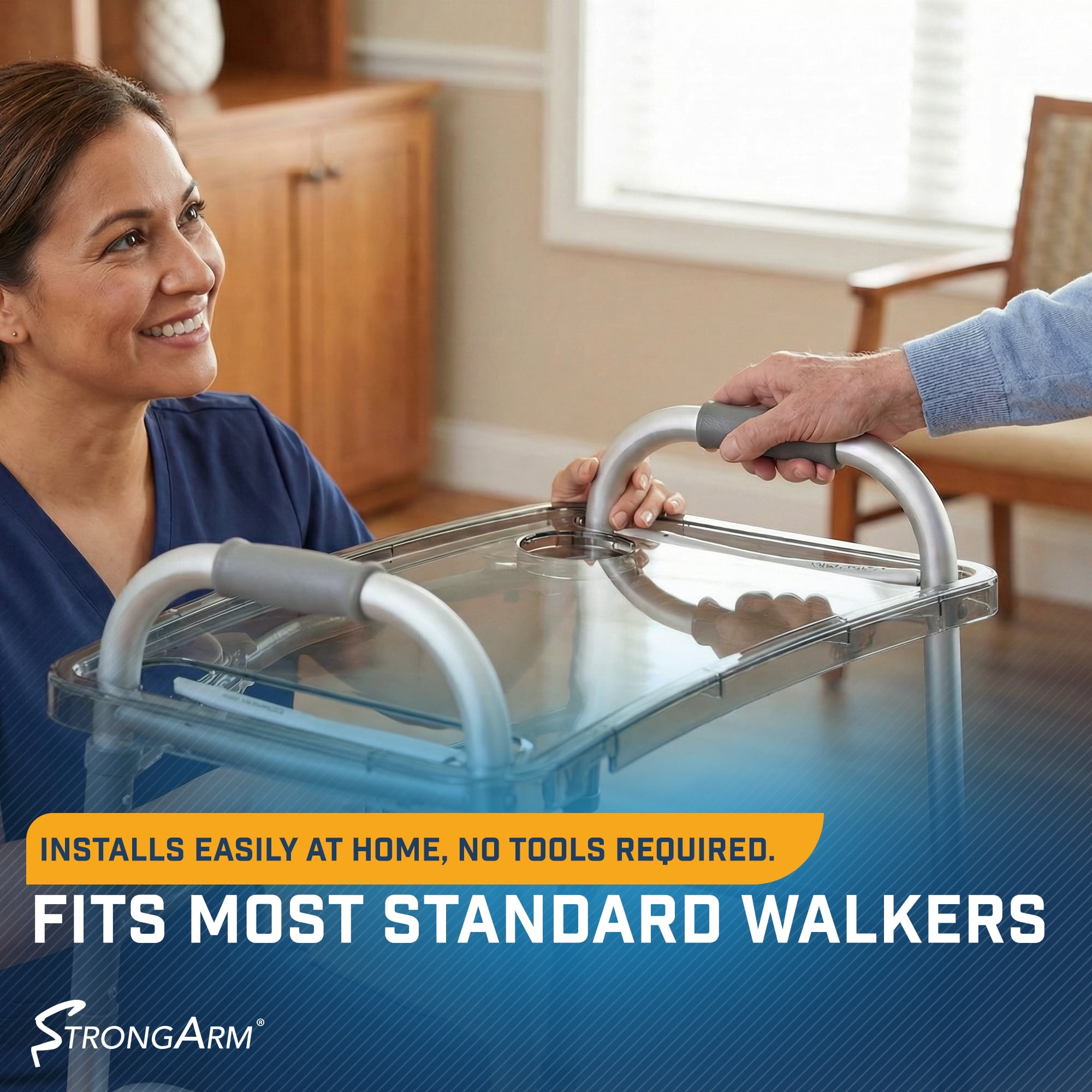 StrongArm Clearview Walker Tray – Adjustable Tray for Folding Walkers, Seniors, with Cup Holder, Food Tray, Walker Accessories, Tray Table for Standard Adult Walkers
