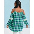 thumbnail image 3 of Blusa de ganchillo del encaje del cordón del lazo del hombro frío de la tela escocesa Rosegal  Blusas Tallas Grandes, 3 of 5