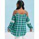 thumbnail image 3 of Blusa de ganchillo del encaje del cordón del lazo del hombro frío de la tela escocesa Rosegal  Blusas Tallas Grandes, 3 of 5