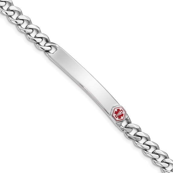 Sterling Silver Rhodium-Plated Medical Id Curb Link Bracelet Made In United States xsm27-8