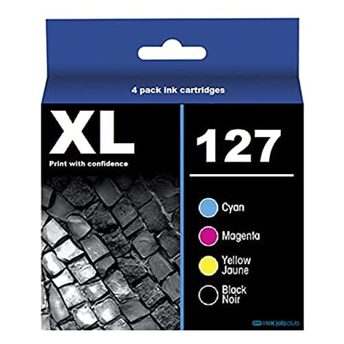 InkjetsClub Compatible Ink Cartridge Replacement for Epson 127 and 126 Ink. Includes Black, Cyan, Magenta and Yellow. Works Well with WF-3520 WF-3540 WF-7010 WF-7510 60 840 545 Printers.