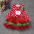 thumbnail image 2 of ZHUASHUM Toddler Girls Long Sleeve Christmas Cartoon Santa Dot Print Mesh Tutu Show Dress,3-4 Years, 2 of 4