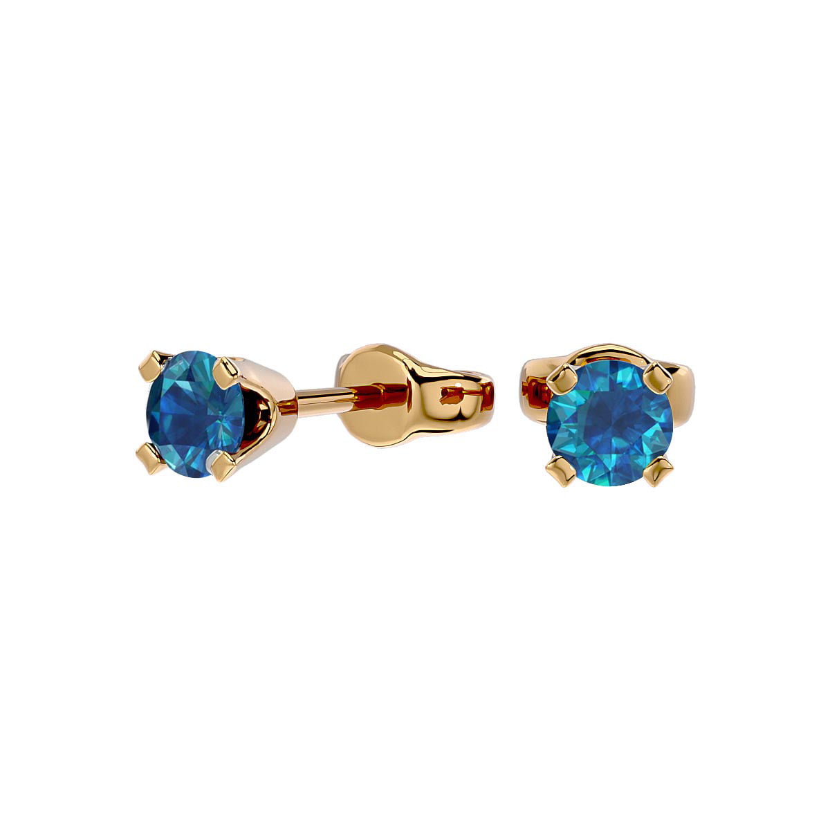 Jewel Tie Solid 10k Yellow Gold Round Blue Diamond Solitaire Stud Earrings 1/4 Cttw.