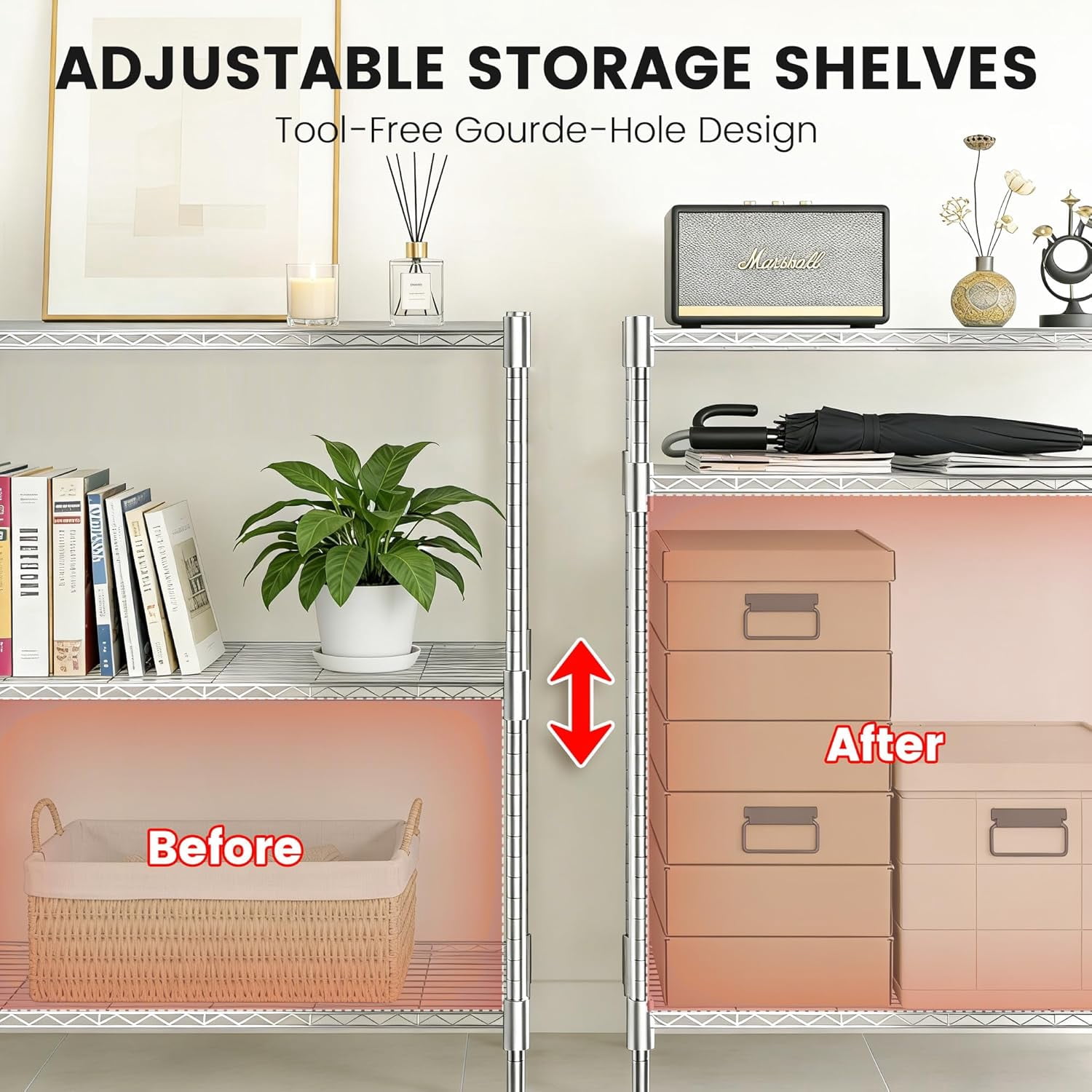 Xcity Storage Shelves, 3 Tier Heavy Duty Metal Shelving Unit, 1200 LBS Capacity Adjustable Steel Wire Shelf Organizer for Pantry, Kitchen, Garage, 14" D x 36" W x 36" H, Chrome