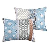 Benjara Ello 36" Quilted King Size Pillow Sham- Bohemian Print Blue & White