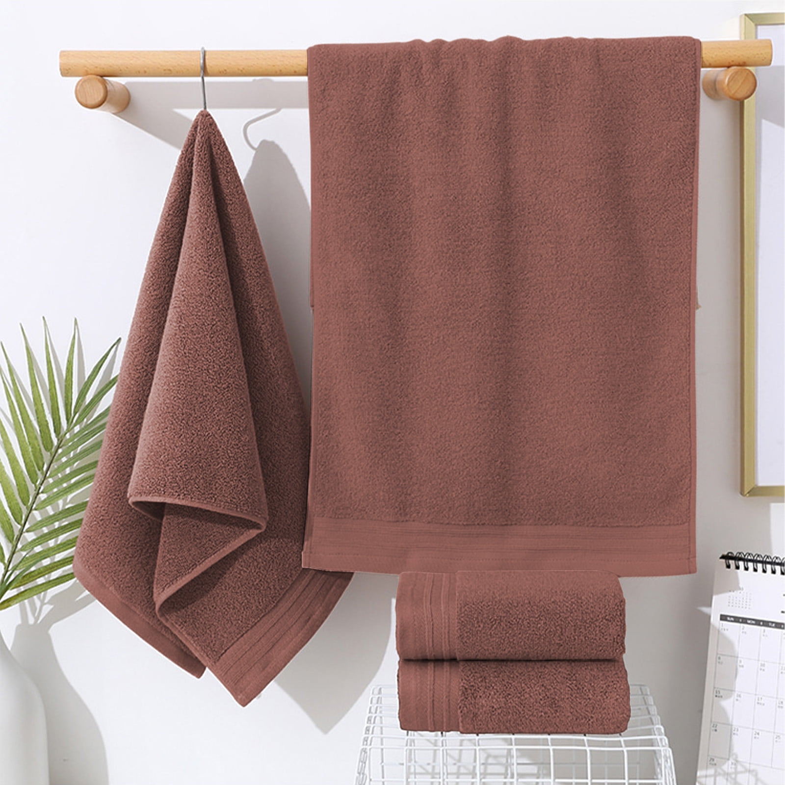 Set of 5 Thickened Face Towel Cotton Towel Washcloths Soft Facial Cloths 28” x 14” Spa-Like Feel Silky Face Cloth for Skin Cleansing (Brown)