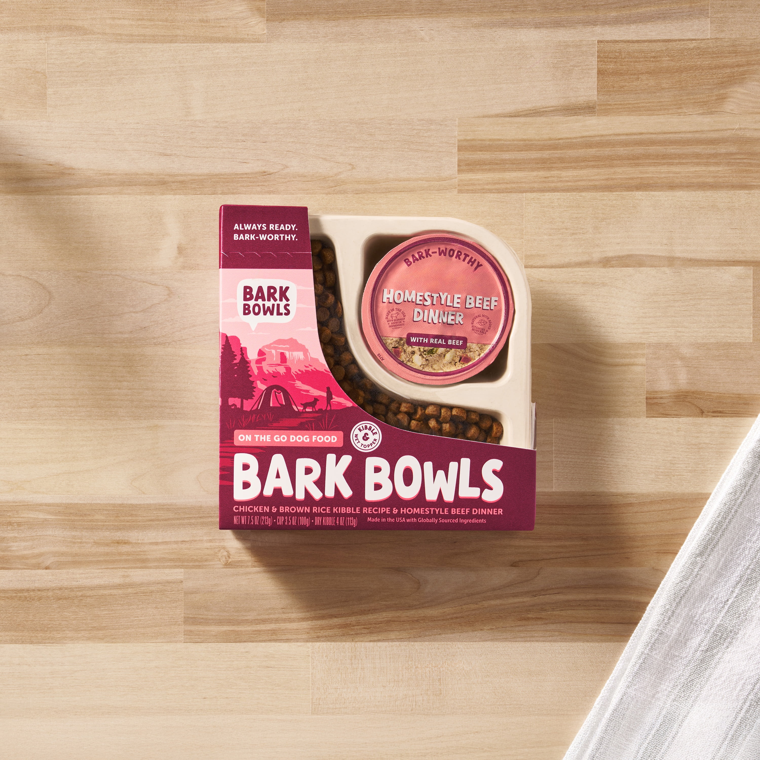 Bark Bowls On The Go Dog Food, Homestyle Beef Dinner - 7.5 oz Trays (6 Count), Made in The USA with Real Beef