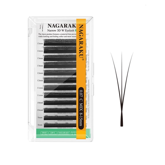 NAGARAKU Premade Fans Narrow 3D W Shape Eyelash Extensions Black 0.07C 8mm