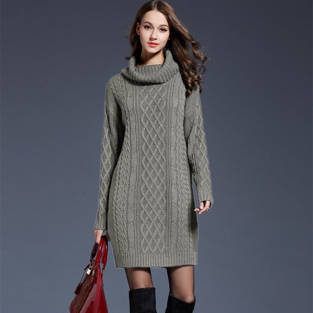 2023 nuevo otoño e invierno europeo y americano de talla grande vestido suéter de mujer suéter largo de cuello alto para mujer