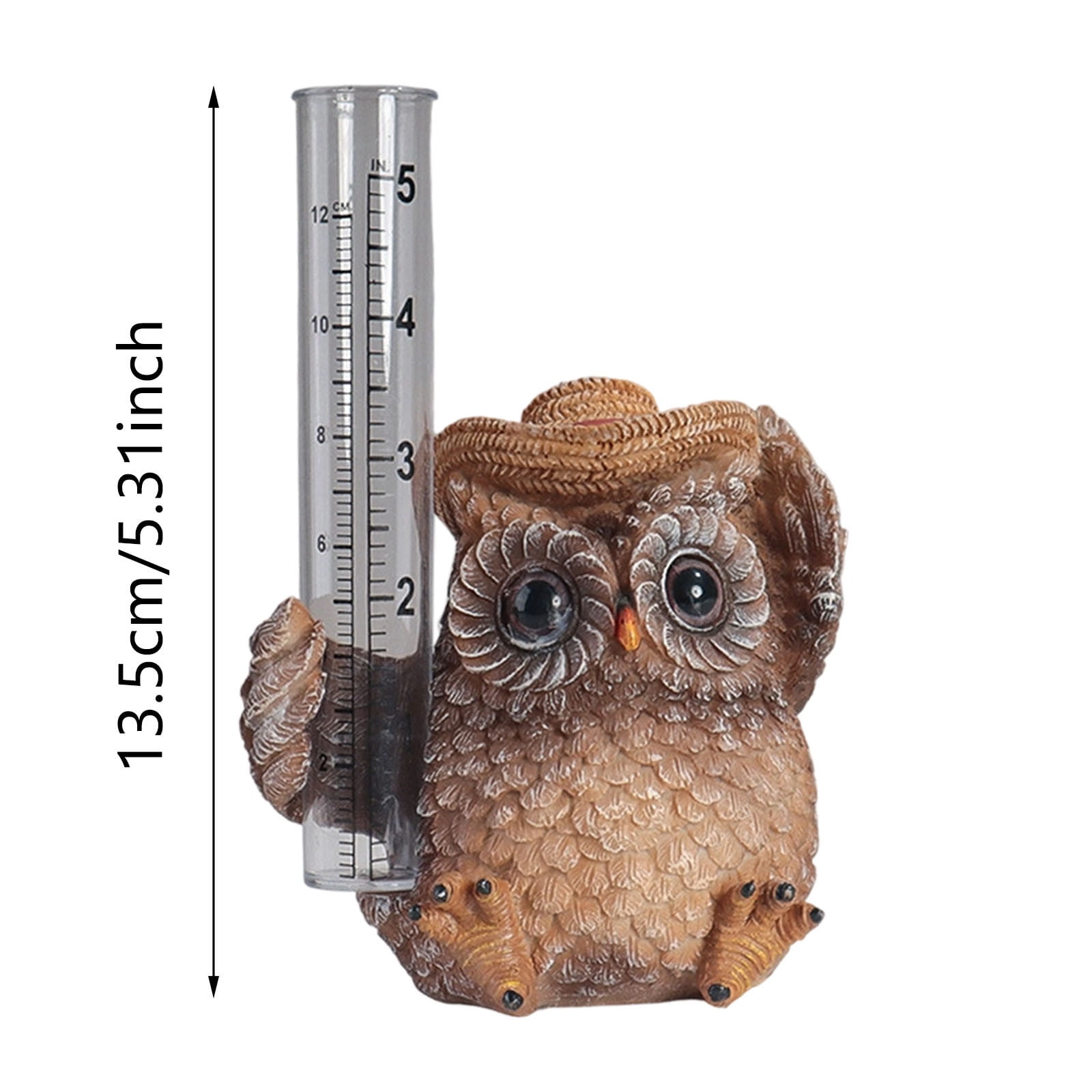Owl Rain Gauge Garden Statue 5.3 Inch Resin Rain Gauge with Transparent Tube Weatherproof Outdoor Yard Ornament for Patio Lawn Garden