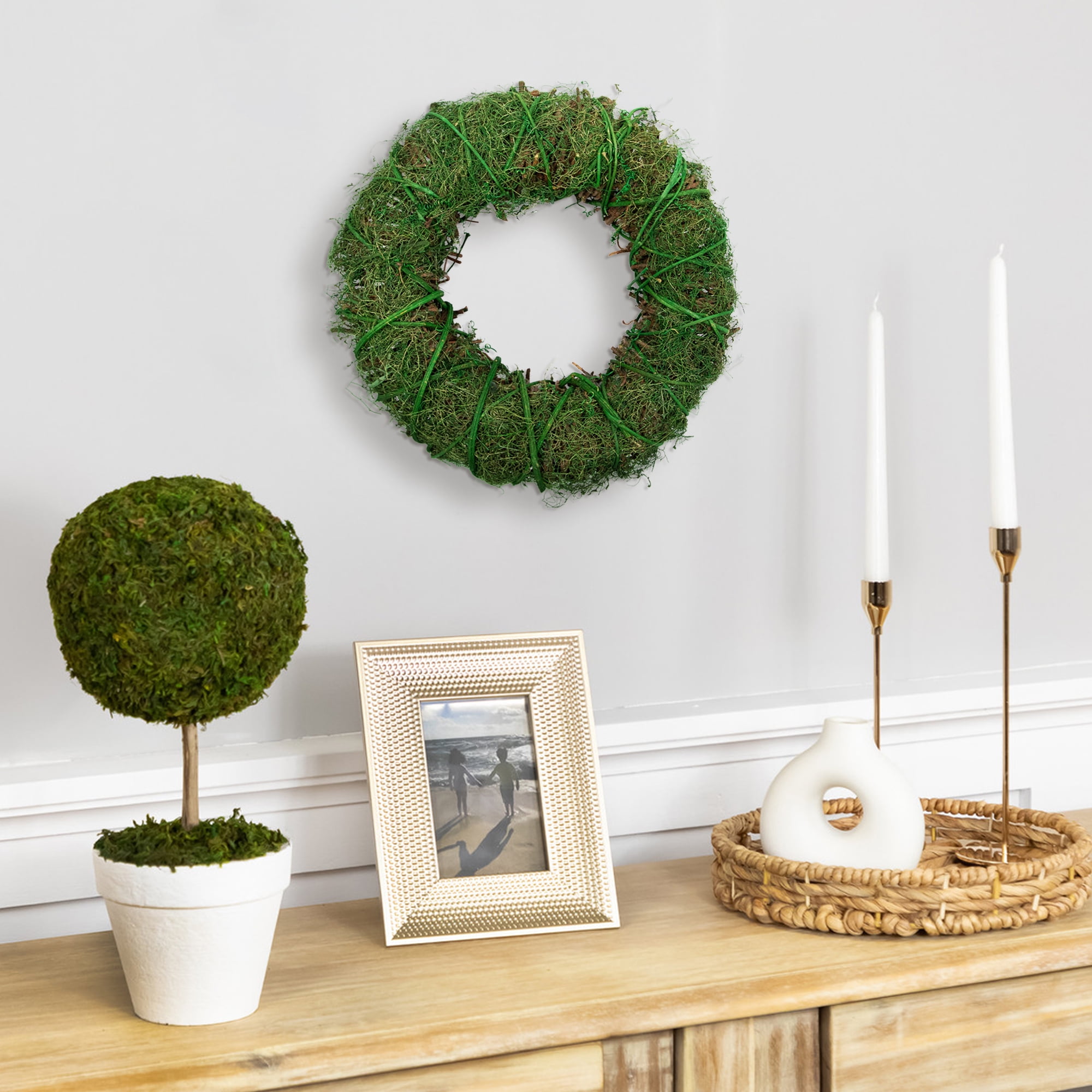 Northlight Green Moss and Twig Artificial Spring Wreath, 12-Inch