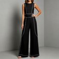 thumbnail image 4 of Womens 2 Piece Color Blocked Suits Sleeveless Crew Neck Tops Wide Leg High Waist Trousers Summer Comfy Fashion Set Black L, 4 of 7