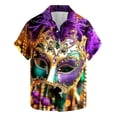thumbnail image 3 of BiZtdJrK Mardi Gras Outfit for Men, Fashion Novelty Printed Button Up Hawaiian Shirts Casual Turndown Collar Blouses Plus Size Holiday Summer Top Multicolor M Dollar Sales, 3 of 6