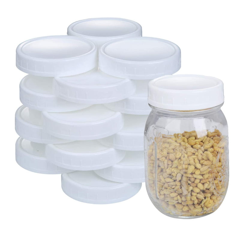 Heritan 10Pcs Plastic Storage Caps Lids Ribbed for 70mm Standard Regular Mouth Mason Jar Bottle