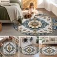 thumbnail image 6 of Vintage Flowers Pattern Washable Round Area Rug 5 ft, Yellow Blue Traditional Bohemian , Soft Non Slip Rugs Stain Repellent Indoor Felt Carpet for Living Dining Room Bedroom Home Office, 6 of 9