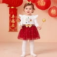 thumbnail image 2 of FINALGANG Girls Toddler Three Piece New Year Dress Set Letter Prints Ruffle Long Sleeve Crewneck Top Tulle Skirt Matching Bow Headband For Holiday Celebration Wear Cute Set, 2 of 5