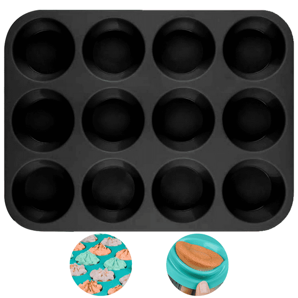 Boîte à Muffins en Silicone pour 12 Muffins Revêtus Antiadhésives, Convient aux Cupcakes, Brownies, Gâteaux, Pudding Blue Ect