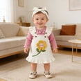 thumbnail image 2 of XIYON Girl Clothes Baby Girl Corduroy Pinafore Dress Long Sleeve Bodysuit Bandana Three Piece Outfit For Infant Toddler Photoshoot 6-9 Months, 2 of 9
