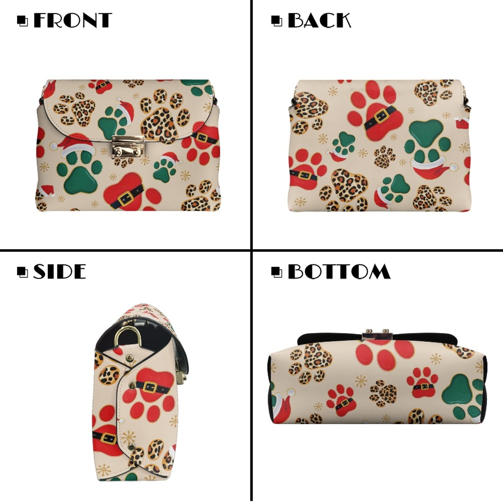 SCRAWLGOD Christmas Paw Leopard Print Snowflake Beige PU Leather Crossbody Bags for Women Stain Resistant Trendy Purses Small Shoulder Handbags Casual Sling Bag for Daily Life, Shopping
