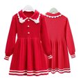 thumbnail image 7 of Godderr 2-8Y Baby Kids Girls Candy Color Knit Dress Toddler Lapel Lace Princess Dress Bowknot Long Sleeve Casual Dress Fall Sweater Dress, 7 of 7