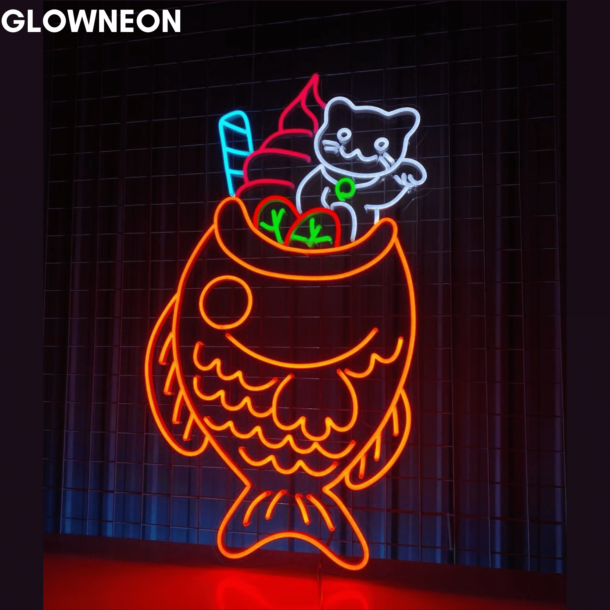 Glowneon Taiyaki Neon Sign, Ice Cream Led Sign, Taiyaki Store Decor