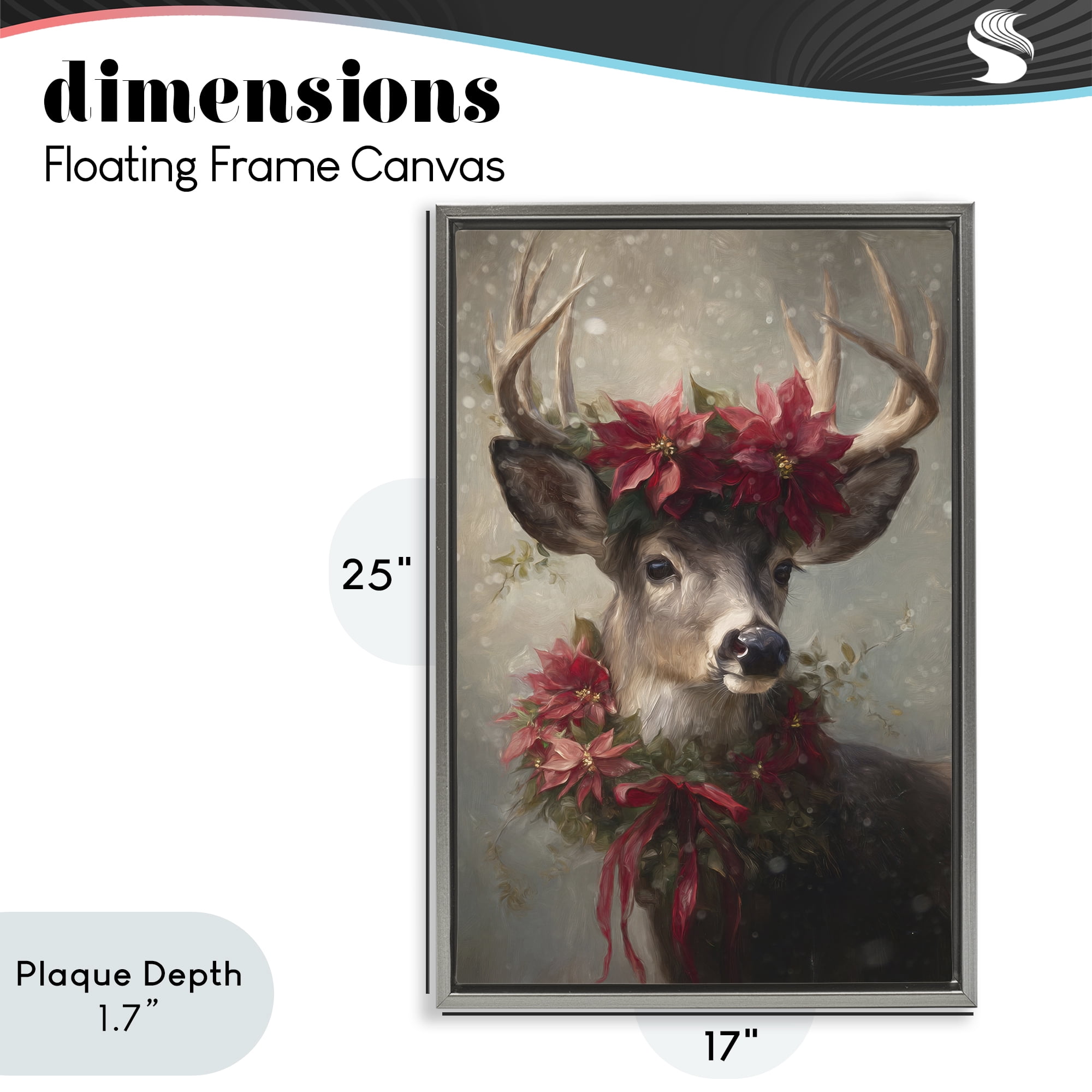 Stupell Industries Poinsettia Christmas Deer Gray Framed Floater Canvas Wall Art, design by Tina LeCour