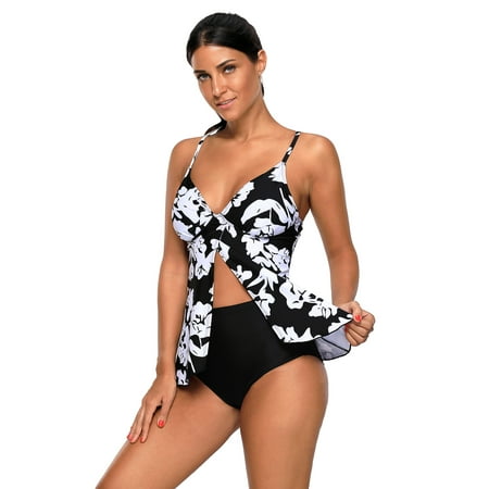Womens White Tankini Womens Swimwear Tankini Celebrity White Paper Cut Print Sexy Flyaway Swimwear for Women (Small,MultiColor) ()