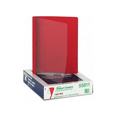 Oxford 55811 Clear Front Report Cover, Tang Clip, Letter, 1/2" Capacity, Red, 25/Box