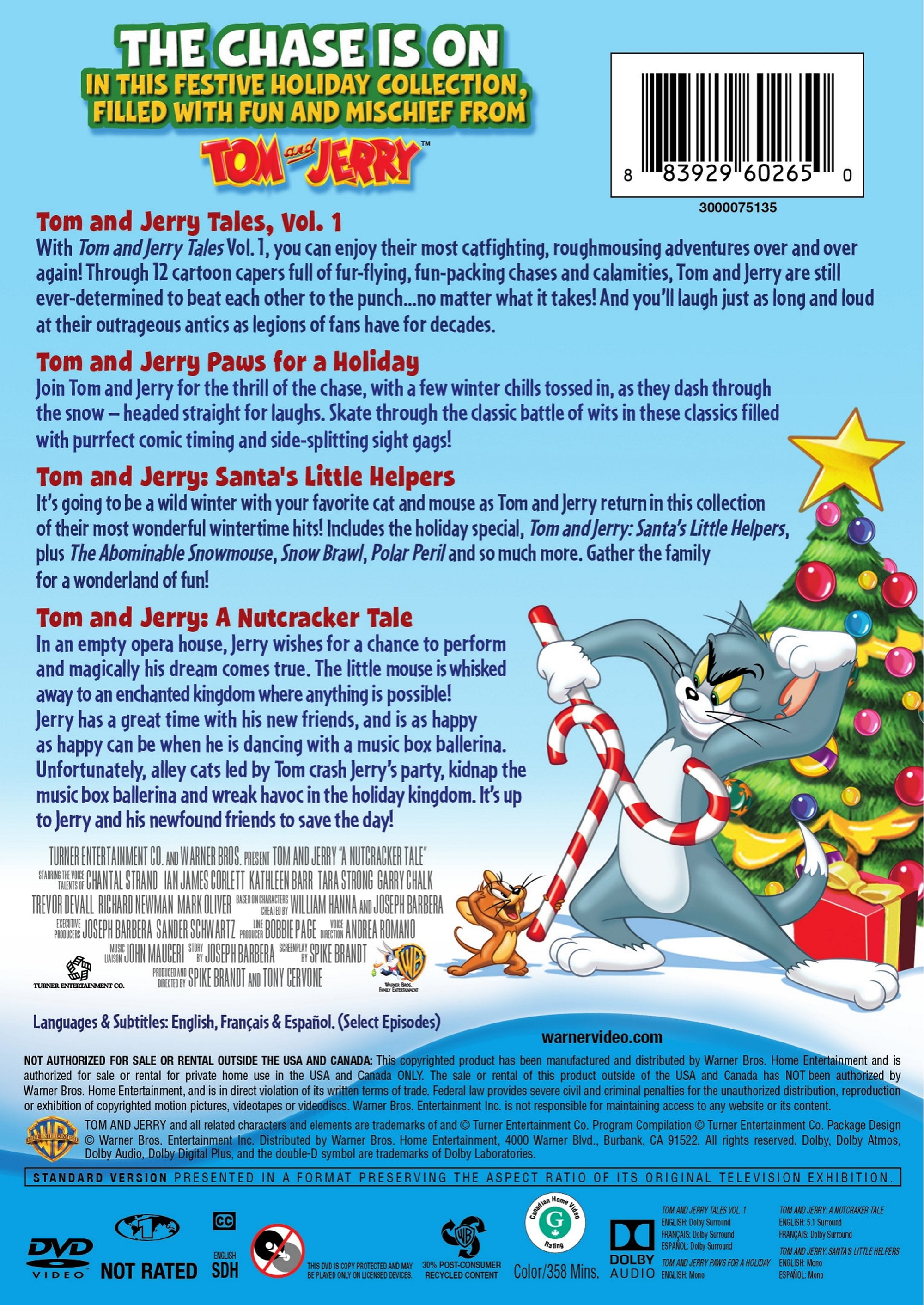 Warner Bros Tom And Jerry Holiday 4 Kid Favorites Dvd