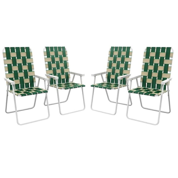 Topcobe 4-Piece Outdoor Folding Chairs, Lightweight Camping Seating, Compact Garden Lounge Chairs with Armrests, Green Color