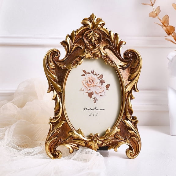 4x6 Antique Gold Picture Frame – Vintage Gold Oval Frame with Glass – Art Deco Style for Tabletop