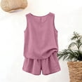 thumbnail image 6 of NMMUED Womens Two Piece Short Sets Cotton Linen Summer Round Neck Sleeveless Tank Tops Elastic Waist Shorts with Pockets Linen Clothes Hot Pink XXL, 6 of 8