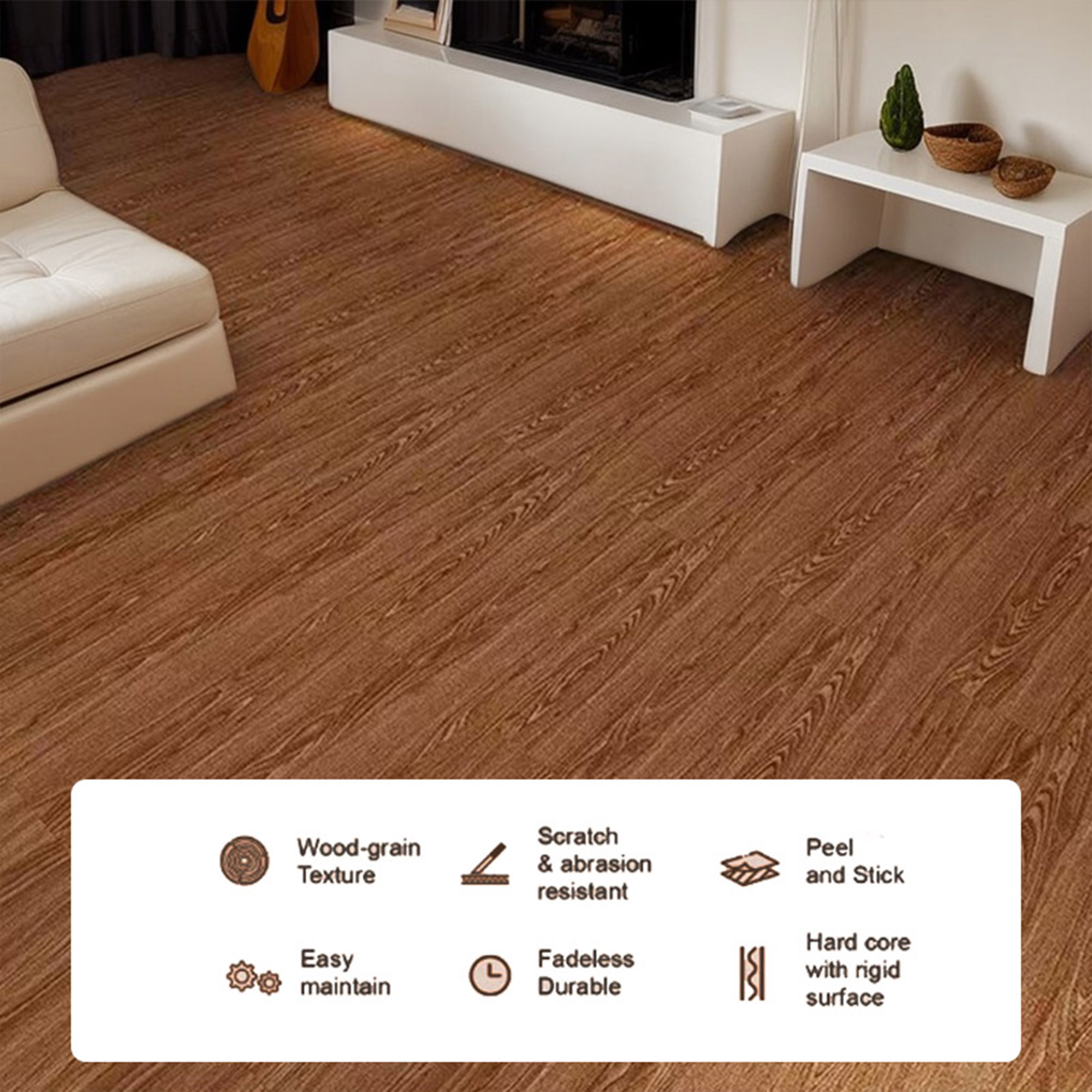54pcs (cover 81 Sq. Ft), Each pcs 36''*6''. Peel & Stick, Vinyl Plank Flooring, Wood Grain, Self-adhesive and Waterproof Tile Sticker, DIY Stickers- for decorating living rooms, bedrooms, offices