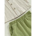 thumbnail image 5 of Toddler Baby Boy Cotton Linen Clothes Sets Short Sleeve Lapel Button Down Shirt Shorts Set 2Pcs Summer Outfits, 5 of 6
