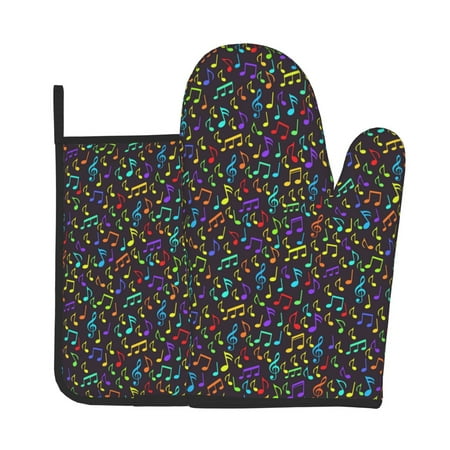 

Gaeub Musical Notes Print Oven Mitts and Pot Holders Sets of 2 Heat Resistant Pad Cooking Gloves for Baking BBQ Home Decor