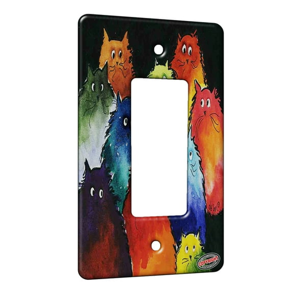 KuzmarK™ 1 Gang Rocker Wall Plate - Very Colorful Two Tone Maine Coon Kitties Abstract Cat Art by Denise Every