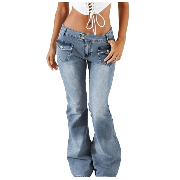 HSMQHJWE Low Rise Flare Jeans for Women Baggy Stretchy Bell Bottom Jeans Women's Punk Wide Leg Jeans