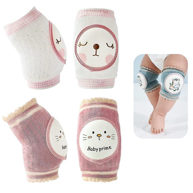 2 Pairs Baby Crawling Anti-slip Knee Pads, Cute Unisex Baby Knee Protectors, Breathable And Comfortable Safety Walking Kneepads For Toddler