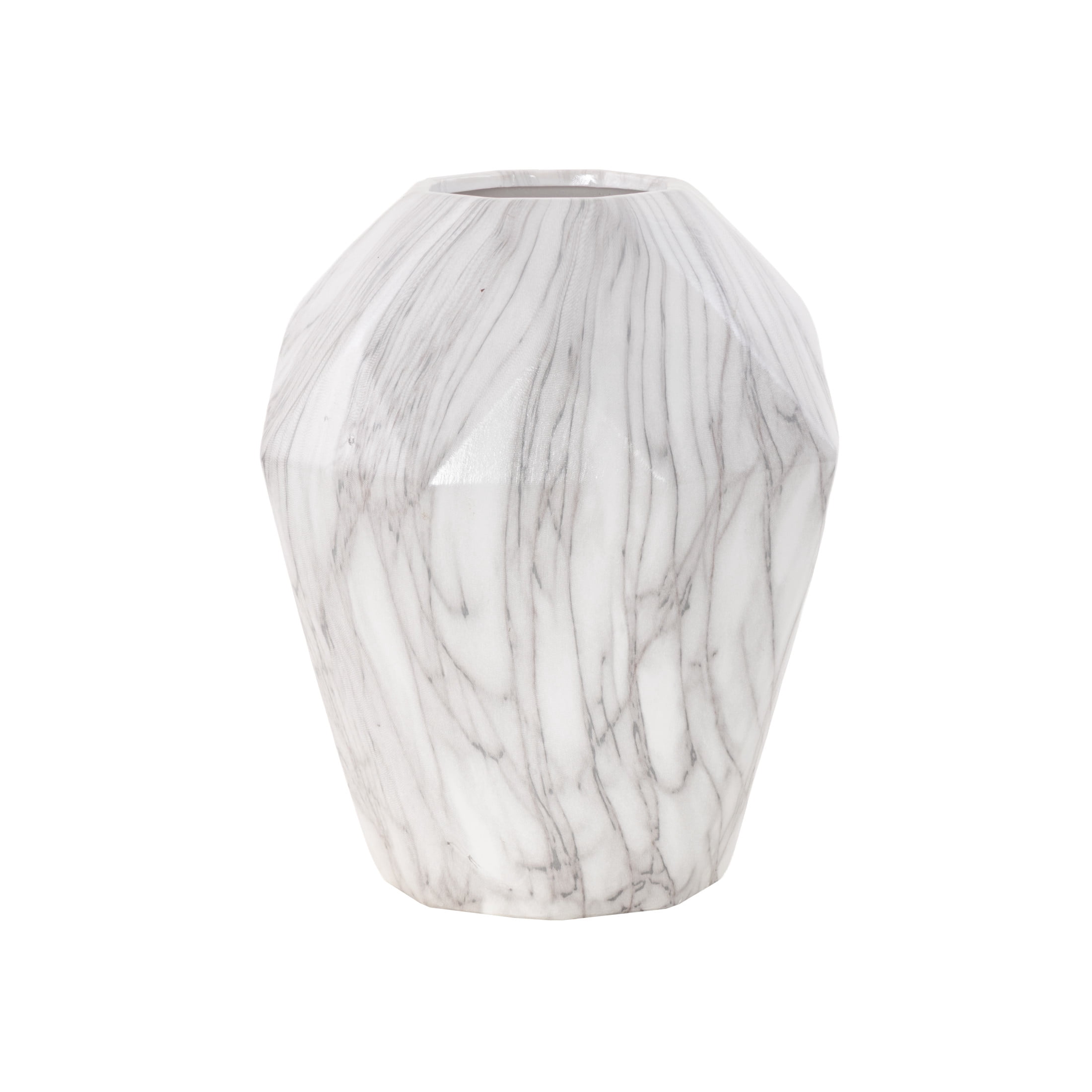 DecMode 12" Faux Marble White Ceramic Vase