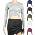 thumbnail image 4 of WREESH Womens Fashion Crop Tops Solid Color Spring Fall Patchwork Slim Long Sleeves Round Neck Casual Short T-Shirt Tops Navy, 4 of 4