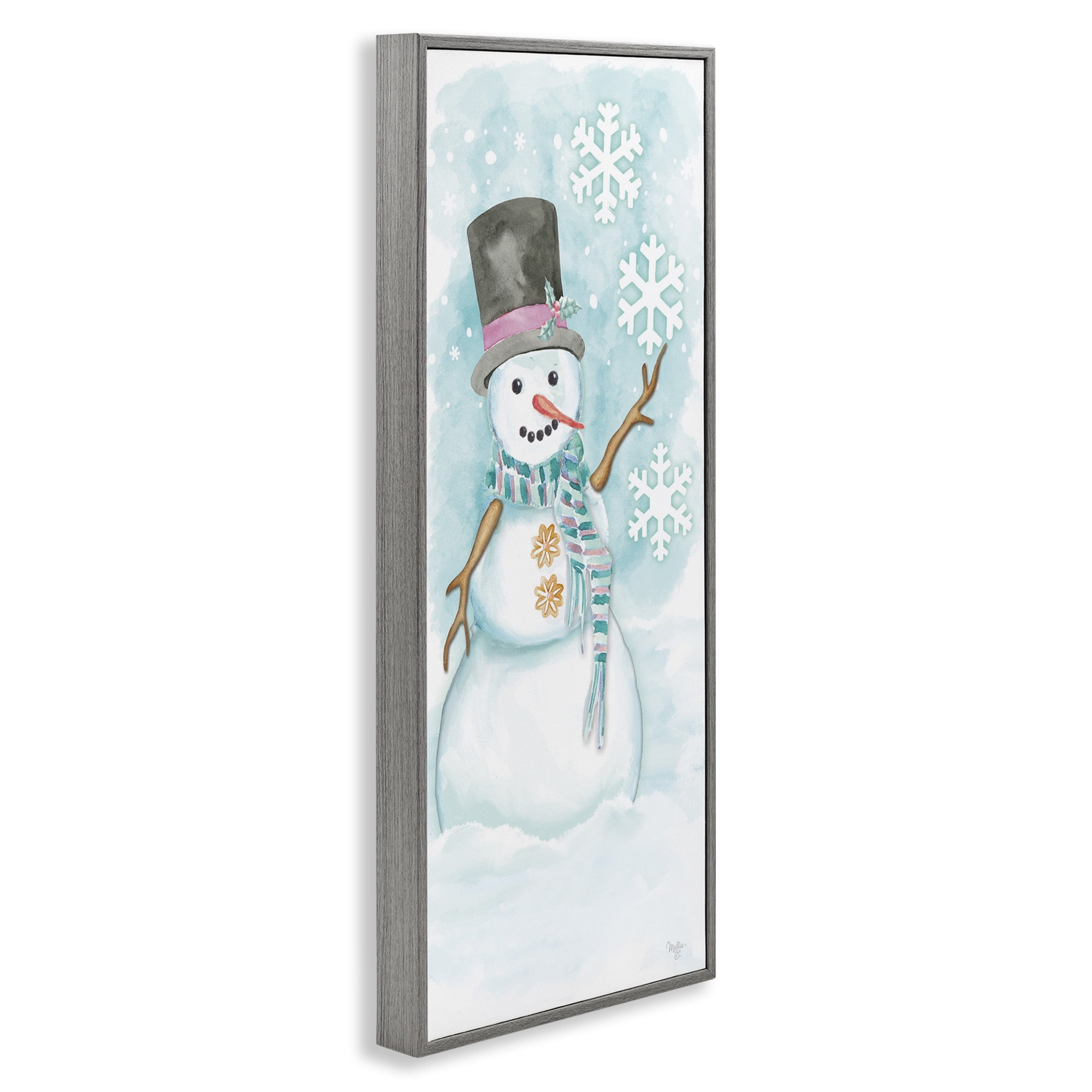 Stupell Industries Waving Snowman Greeting Holiday Painting Gray Framed Art Print Wall Art, 10 x 24
