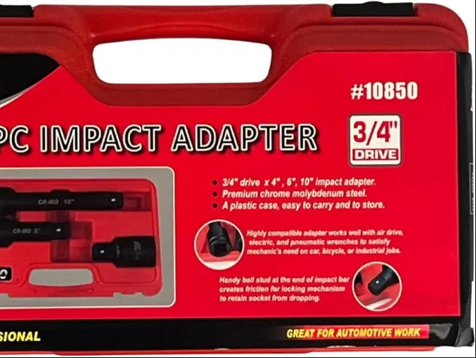Black 3 Piece 3/4" Drive Extension Bar Set for Air Impact Wrench Tool
