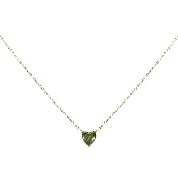 Uxcell Birthstone Necklace for Women, Heart Cubic Zirconia Pendant Necklace, Olive Green