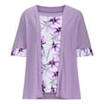 thumbnail image 3 of Women's Plus Size Tops 2 in 1 Casual Flowy Square Neck Floral Printed Trendy Tops Summer Loose Short Sleeve Blouses (XL, Purple), 3 of 5