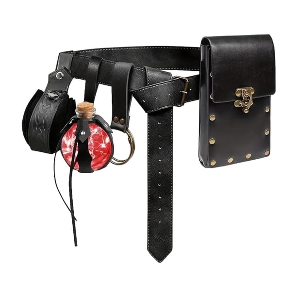 Bolsa de cinturón perfecl Monedero único medieval para senderismo en festivales Negro