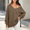 thumbnail image 2 of BUIGTTKLOP Sweatshirts for Women Oversized Long Sleeve Shirts V Neck Side Slit Pullover Cozy Tops Fall Winter Fashion Outfits, 2 of 8